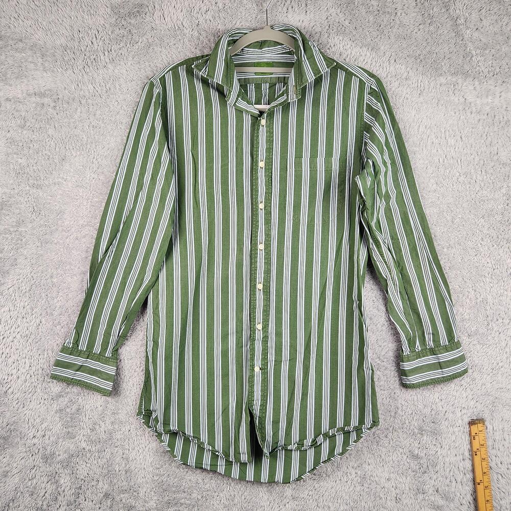 Sid Mashburn Shirt Mens Medium Green Striped Button Long Sleeve Preppy Dress